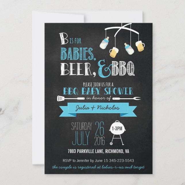 Blue Babies, Beer & BBQ Baby Shower Invitation (Front)