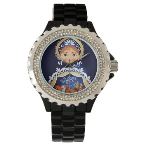Blue Babushka Matryoshka Russian Doll Watch