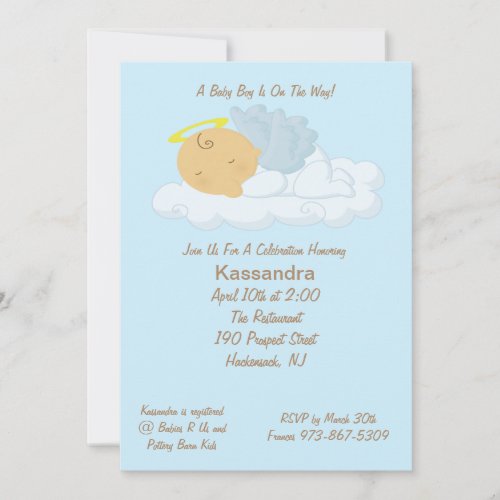 Blue Baby Angel Baby Shower Invitation