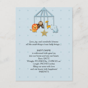 Blue Baby Animal Mobile Baby Announcement