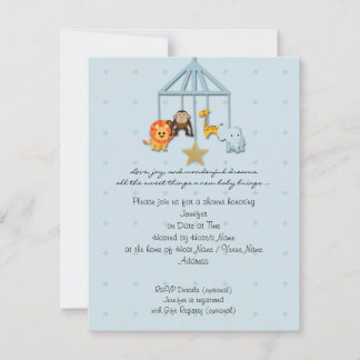 Blue Baby Animal Mobile Baby Shower Invitation