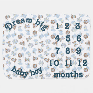 Blue Baby Animals Milestone Baby Blanket