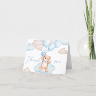 Blue Baby Bear Balloon Baby Shower Letterpress Thank You Card
