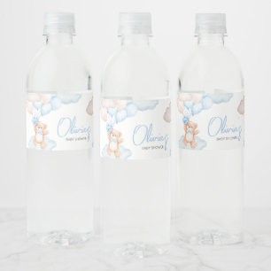 Blue Baby Bear Balloon Baby Shower Water Bottle Label