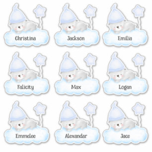 Blue Baby Bear Custom Multiple Name Stickers