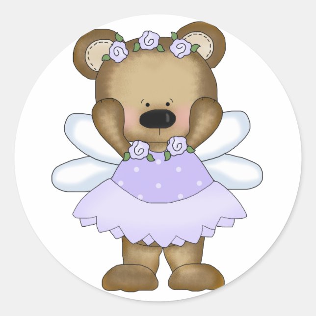 Blue Baby Bear Fairy Classic Round Sticker (Front)