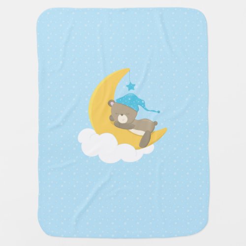 Blue Baby Bear Sleeping On The Moon _ baby shower Receiving Blanket