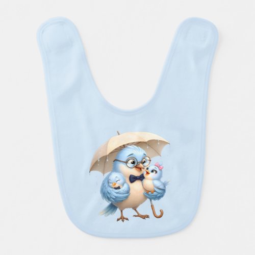 Blue Baby Bib Cute Father Bird Design