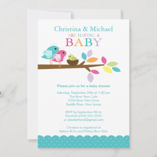 Blue Baby Bird Nest Baby Shower Invitations