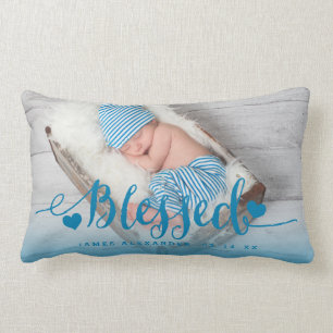 Blue Baby Birth Photo Keepsake Pillow