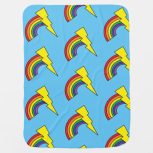 Blue Baby Blanket With Rainbows & Lightning Bolts