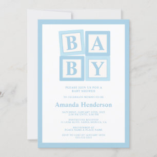 Blue Baby Blocks Boy Baby Shower Invitation