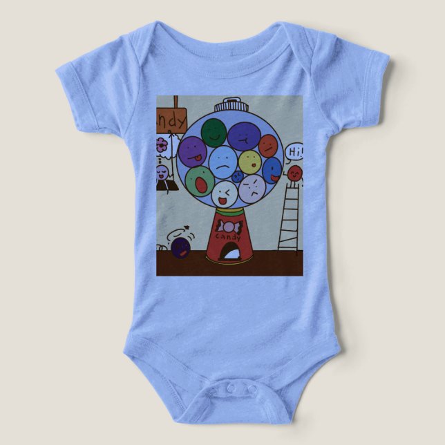 “Blue Baby Bodysuit with Colorful Balloon Illustra (Design Front)