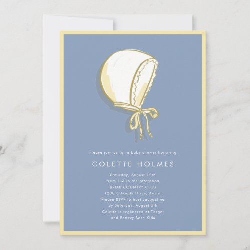 Blue Baby Bonnet Baby Shower Invitation