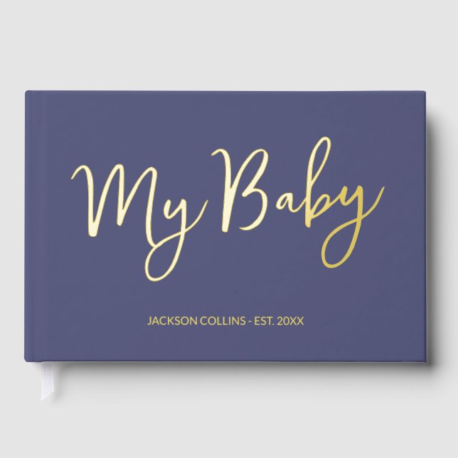 Blue Baby Book Foiled Script Keepsake for Mother (Front)