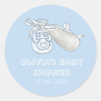 Blue Baby Bootie Watercolor Baby Shower Classic Ro Classic Round Sticker