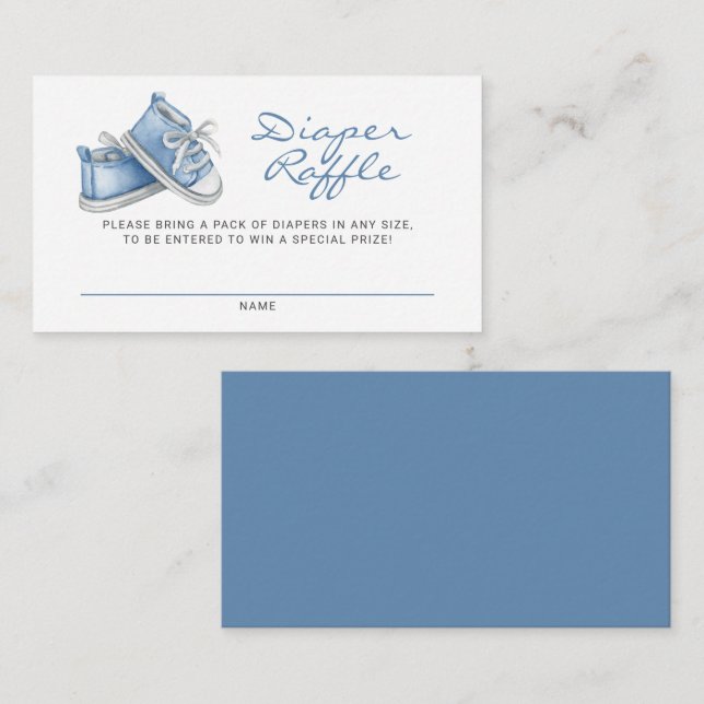 Blue Baby Booties Baby Shower Diaper Raffle Enclosure Card (Front/Back)