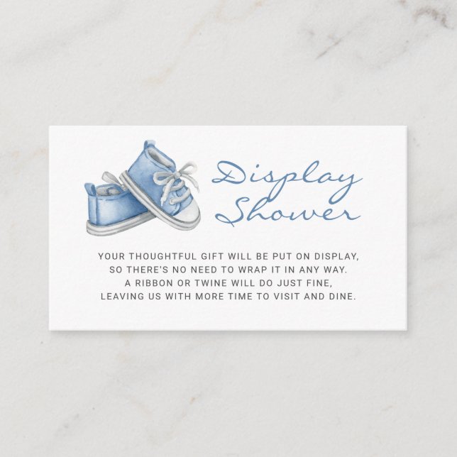 Blue Baby Booties Baby Shower Display Shower Enclosure Card (Front)