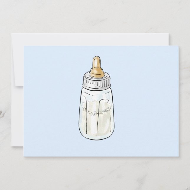 Blue baby bottle baby shower invitation (Front)