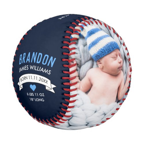 Blue Baby Boy Announcement Photo Baseball