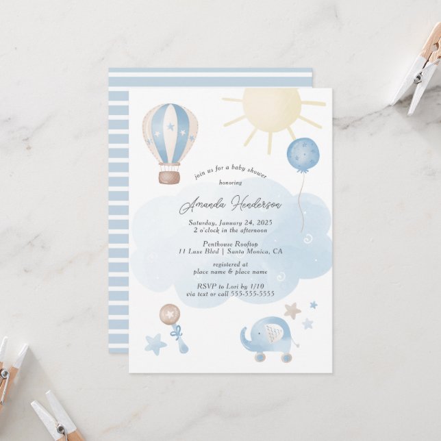 Blue Baby Boy Baby Shower Invitation (Front/Back In Situ)