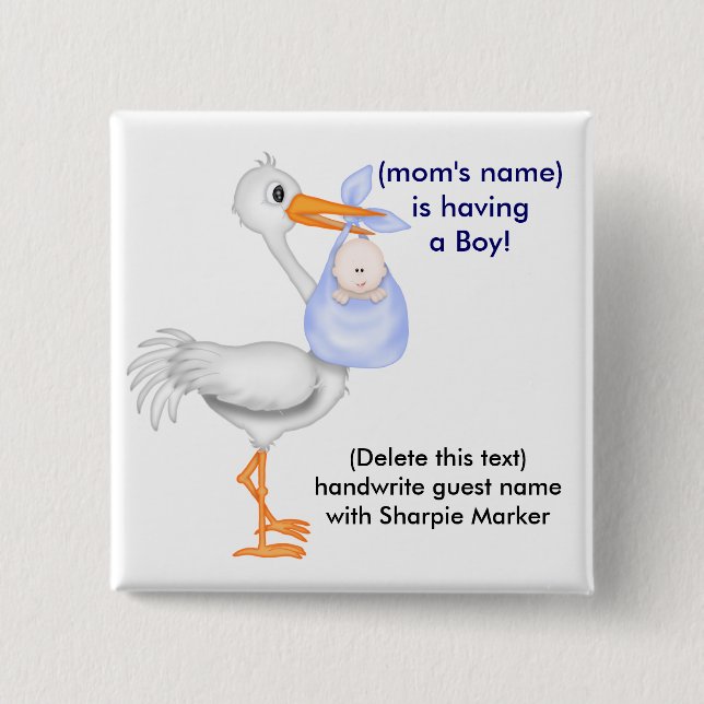 Blue Baby Boy Baby Shower Name pins Stork (Front)