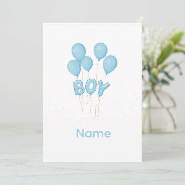 Blue Baby Boy Balloon Celebration  Invitation (Standing Front)