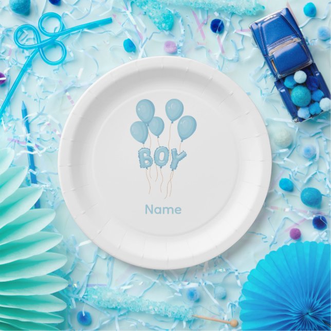 Blue Baby Boy Balloon Celebration  Paper Plates (Party)