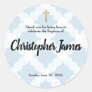 Blue Baby Boy Baptism Christening Round Thank You Classic Round Sticker