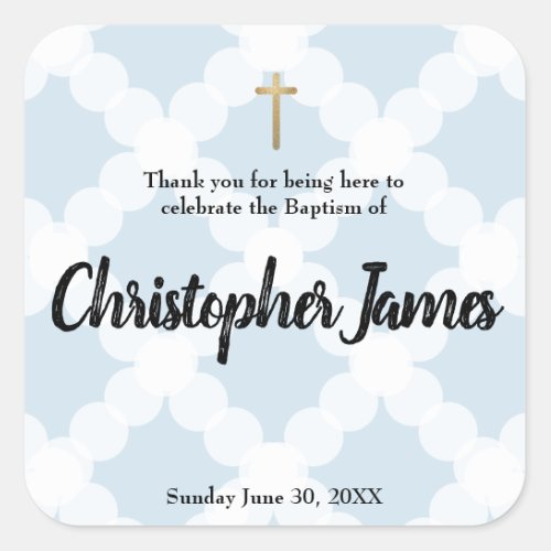 Blue Baby Boy Baptism Christening Thank You Square Sticker