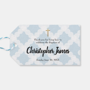 Blue Baby Boy Baptism horizontal Thank You Gift Tags