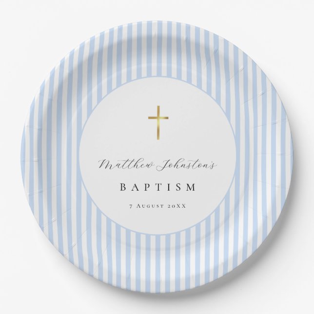 Blue Baby Boy Baptism Paper  Plates (Front)