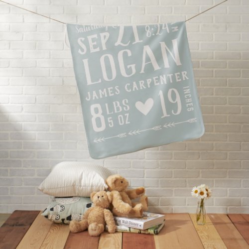 Blue Baby Boy Birth Stats  Editable Colors Receiving Blanket