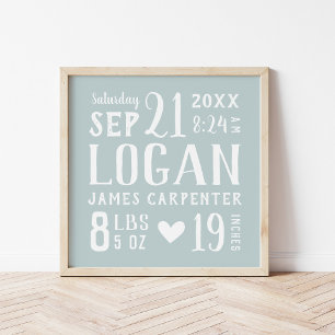 Blue Baby Boy Birth Stats Keepsake Poster