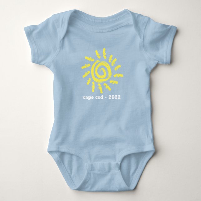 Blue Baby Boy Bodysuit Yellow Sun Fun Logo  (Front)