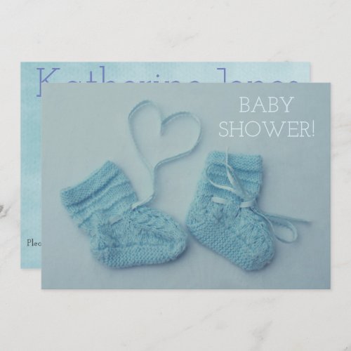 Blue baby boy booties photo shower invitation