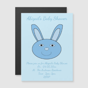 Blue Baby Boy Bunny Face Spring Easter Baby Shower Magnetic Invitation