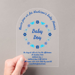 Blue Baby Boy Butterflies and Flowers Baby Shower Acrylic Invitations