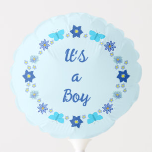 Blue Baby Boy Butterflies and Flowers Baby Shower Balloon