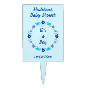 Blue Baby Boy Butterflies and Flowers Baby Shower Cake Topper
