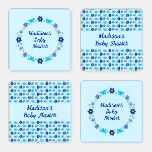 Blue Baby Boy Butterflies and Flowers Baby Shower Coaster Set