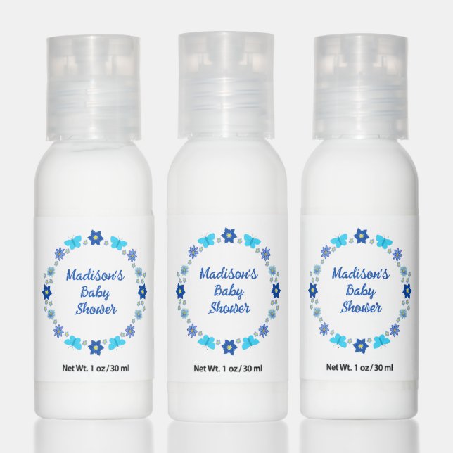 Blue Baby Boy Butterflies and Flowers Baby Shower Hand Lotion (Set)