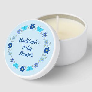 Blue Baby Boy Butterflies and Flowers Baby Shower Mini Candle Favors