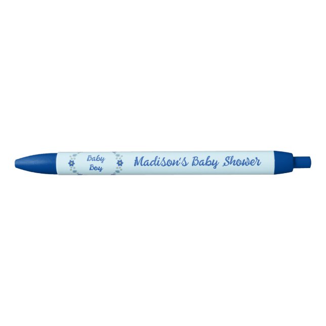 Blue Baby Boy Butterflies and Flowers Baby Shower Pen (Front)