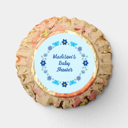 Blue Baby Boy Butterflies and Flowers Baby Shower Reeses Peanut Butter Cups