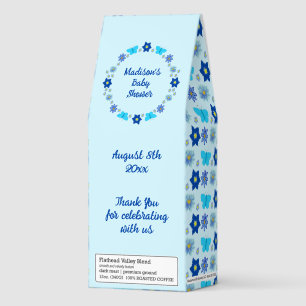 Blue Baby Boy Butterflies and Flowers Baby Shower Roasted Coffee