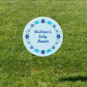 Blue Baby Boy Butterflies and Flowers Baby Shower Sign