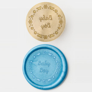Blue Baby Boy Butterflies and Flowers Baby Shower Wax Seal Stamp