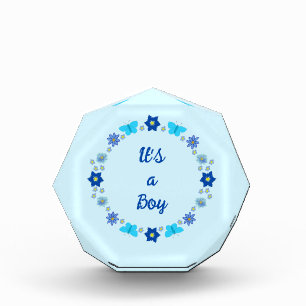 Blue Baby Boy Butterflies and Flowers Custom Acrylic Award