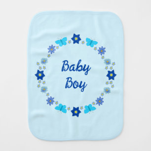 Blue Baby Boy Butterflies and Flowers Custom Baby Burp Cloth